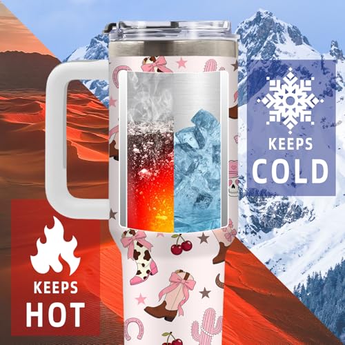 DUUV Pink Cowgirls Tumbler 40oz, Insulated Western Gift for Women | Western Tumbler Leakproof, Cowgirl Stuff Gifts for Westerns Lovers, Horseshoe Bull Cherry Mug, Mothers Day Ideal Gift, 1 Pack - color: Western Cowgirl