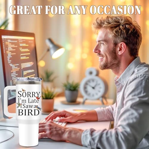 DUUV Bird Watching Tumbler 40oz, Insulated Birds Lover Gift for Women | Funny Bird Lover Cup Leakproof, Birds Watching Gift Mug, Birthday Ideal Gifts for Birders Lovers, Sorry I’m Late Bird, 1 Pack - color: Saw A Bird