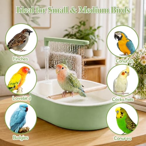 Tiiyee Automatic Parrot Bird Bath for Cage, Parakeet Bath Shower with Pump | Large Parakeet Indoor Bathtub Fountain Quiet USB Charging for Conure Cockatoo Budgie Lovebird Finches Canaries Cockatiels