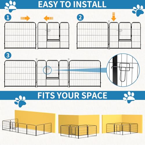 NEWBULIG Dog Playpen Indoor 24 Inch 8 Panels, Metal Outdoor Dog Fence Pen | Heavy Duty Metal Exercise Pen, Foldable Portable, RV Camping, Yard Garden, Small Dogs Pet Pen - color: Jet Black, size: 24IN