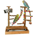 Wooden Bird Play Stand Parrots Playground Perch Stand with Bird Ladder Chewing Toys and 2 Stainless Steel Cups (Brown) - color: Brown
