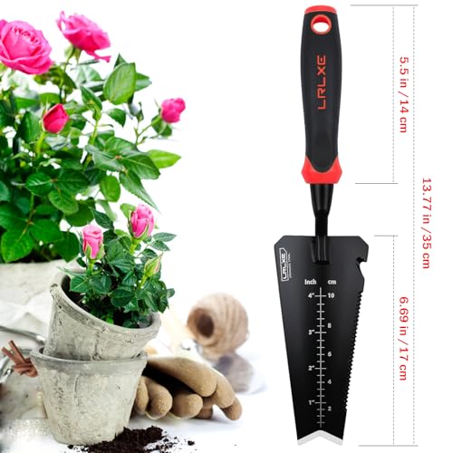 Heavy-Duty Garden Trowel (Red) | Serrated Root Cutter, Rustproof Stainless Steel, Multipurpose Garden Trowel, Suitable for Digging, Weeding, Transplanting - color: Red