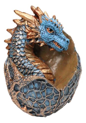 Ebros Gift Metallic Bronze and Blue Azure Dragon Hatchling in Dragon Scales Egg Figurine Medieval Gothic Fantasy Dragons Accent