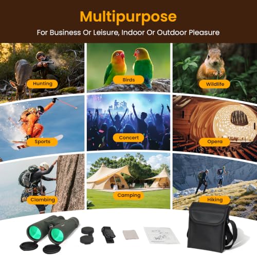 BIBIRE 12x50 Binoculars for Adults, HD Roof Prism Compact Binoculars Large Eyepiece Waterproof Binocular for Cruise Bird Watching Hunting