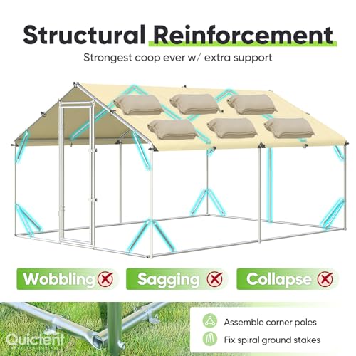 Quictent Large Metal Chicken Coop Run Upgraded Reinforced Hardware Cloth | Premium Galvanized Metal Tube, Walk-in Poultry Cage for Outdoor Yard Farm, Waterproof Cover, 13.1x9.8x6.6FT - size: 13.1x9.8FT