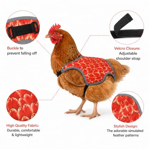 Chicken Saddle for hens Chicken Apron Back Protector | Adjustable Strap, Chicken Back Hen Protector Saddles, Jacket Clothes Feather Print Pattern, for Farm Accessories