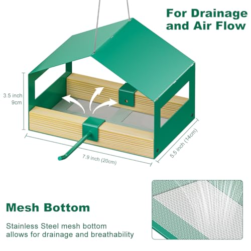 FANHAO Metal Bird Feeder for Outdoor Hanging, Wild Bird Feeder House with Rust-Resistant Mesh, Hanging Platform Bird House Feeder for Attracting Birds, Weatherproof, Easy to Clean & Refill