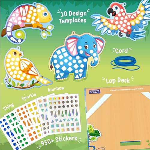 Imagimake Mirror Mosaic - Animals & Birds, 10 Templates, 950+ Stickers | Mess-Free Craft Activity, Screen-Free Creative Art Kit for Kids, Birthday Gift for Boys & Girls Ages 3,4,5,6,7 Years Old - style: 8. Animals & Birds