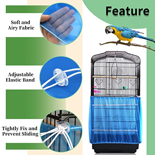 Daoeny 2Pcs Universal Bird Cage Cover, Adjustable Seed Feather Catcher, Soft Airy Nylon Mesh Parrot Net, Birdcage Cover Skirt Sheer Guard for Round Square Cages (Green+ Blue) - color: Blue & Green, size: 78.7 x 15.7 inch