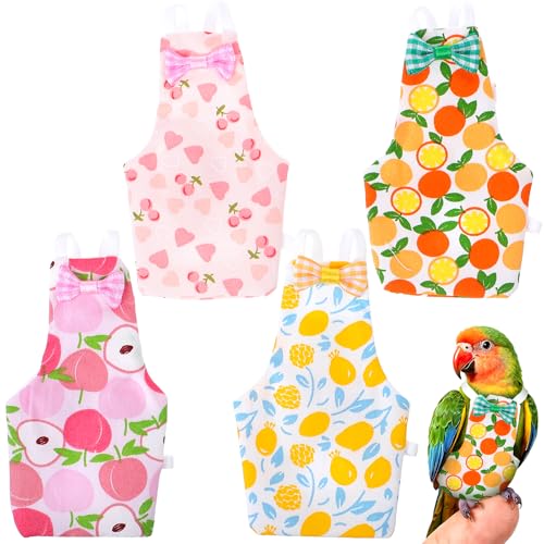 4 Pcs Bird Diaper, Reusable Parrot Diaper with Waterproof Inner | Cute Parrot Nappy Urine Wet Suit Costume Washable Cockatiel Clothes Bird Diapers Clothes for Budgie Canary Parakeet Macaw