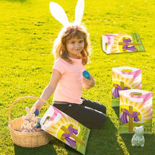 Oudain 60 Pcs Religious Goody Bags, Easter Treat Gift Bag with Handles, Christian Cross Plastic Candy Packaging Bags for Party Favor Easter Egg Hunting Game VBS Gift Packaging(Sun) - color: Sun