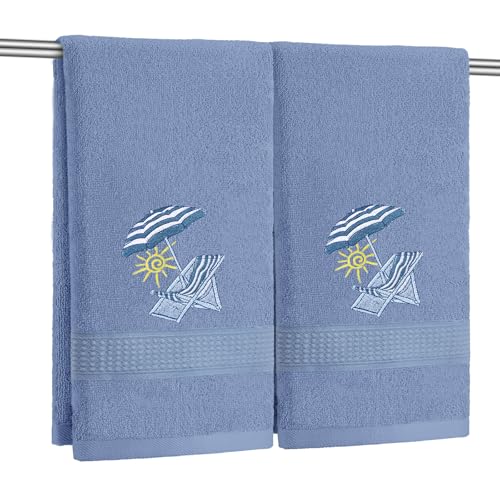 SmoothNovelty 2 Pcs Beach Chair Hand Towels for Bathroom Decor 14x29 Inch | Embroidered Bathroom Hand Towels, 100% Cotton, Soft Absorbent, Summer Beach Coastal Theme Bathroom Kitchen Decor - style: Classic Beach Chair