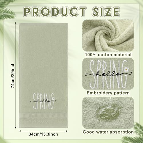 SmoothNovelty 2 Pcs Hello Spring Hand Towels for Bathroom Decor 14x29 Inch | Embroidered Bathroom Hand Towels, 100% Cotton, Soft Absorbent, Bless This Home, Bathroom Kitchen Decor - style: Hello Spring