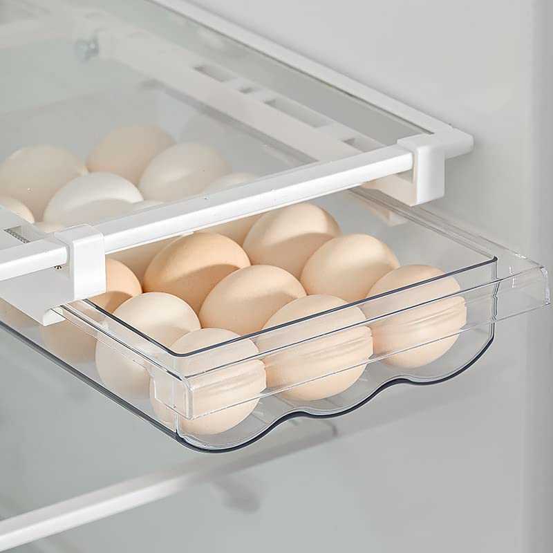 IVAILEX Egg Holder for Refrigerator, Fridge Egg Storage Tray, Clear Plastic Egg Drawer for Refrigerator, Space Saver Egg Storage Container & Organizer