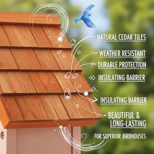 3pk Bluebird Bird Houses for Outside Clearance - Bird House for Wall Mounting - Tree Swallow Nest Box with Stainless Steel Predator Guard - Cedar Shingles Roof UV Painting - 10 Years Outdoor