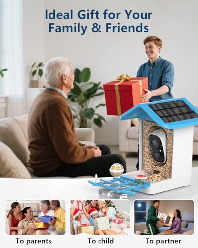 Smart Bird Feeder with Camera,2K HD Video, AI Identify Birds Species Solar Powered,Auto Capture Videos & Notify of Birds Arrival,Bird House for Birdwatching,Gift for Parents,BirdLovers