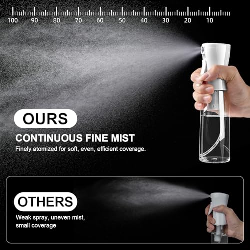 Continuous Spray Bottle for Hair, Ultra Fine Mist Sprayer, 2 Pack | Long-Lasting Mist, Gentle Mister, Trigger Lock, for Hairstyling, Barbers, Salons, Cleaning Solutions, Planting, 2pk 6.1 Oz