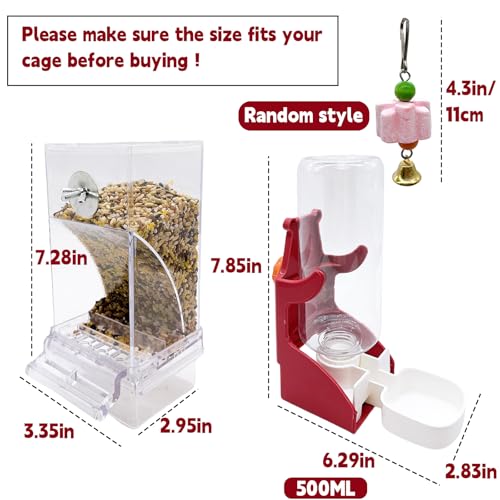 Parrot Automatic Feeder Bird Water Dispenser for Cage No Mess Bird Feeder Food Container Feeding Station Foraging with 3 Beak Grinding Stone for Cockatiel Cockatoo Canary Lovebirds - color: Red+Transparent, size: 2Pcs