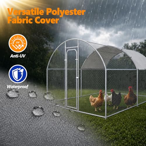 Metal Chicken Coop with Waterproof Curved Roof, 13.1×9.8×6.4ft | Thickened Steel Frame, Predator-Proof Wire, Weatherproof & UV Resistant Cover, Detailed Assembly Guide & Tool Kit - size: 157.2"L x 118.1"W x 76.8"H