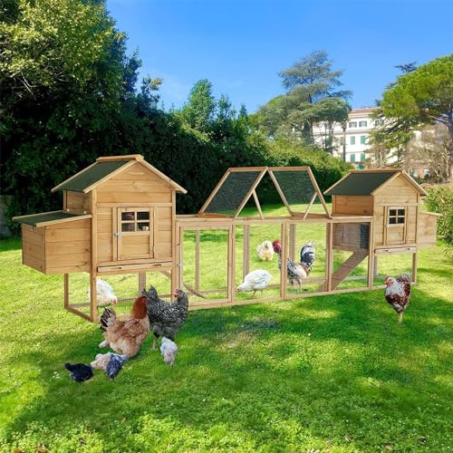 160" Large Chicken Coop, Waterproof Outdoor Hen House for 6-8 Chickens, Wooden Chicken House with Nesting Box, Removable Tray, PVC Cover, Run, for Garden Backyard Cage - size: 161.5"L x 26.0"W x 44.5"H