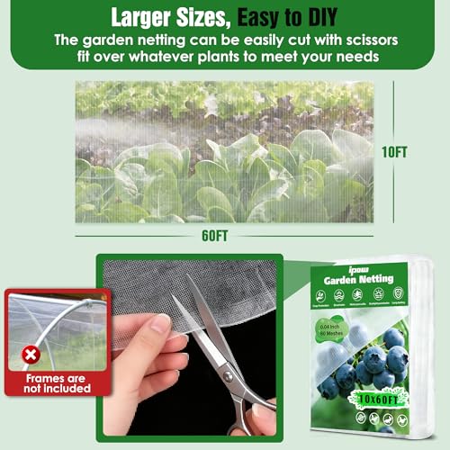 10 X 60FT Garden Mesh Netting Ultra Fine Mesh Netting Pest Barrier, Insect Bug Bird Netting for Vegetables Fruit Flower Garden Protection, Thickened 60 Mesh Row Covers Fabric Screen from Birds Bugs - size: 10FT X 60FT