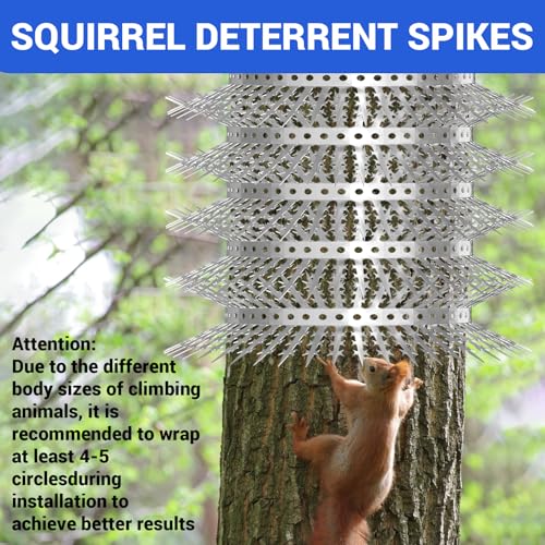 Bird Spikes Squirrel Proof Baffle for Bird Feeders, 160 Inch Avoid Climb Spikes for Outside, Fence, Wall, Tree, Drainpipes, Deterrent Spikes for Squirrel, Pigeons, Raccoon, Cat, Stainless Steel Spikes - size: 13.12FT