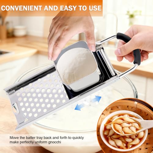 Premium Grade Stainless Steel Spaetzle Maker with Comfort Grip Handle, Stainless Steel Spider Strainer Skimmer Spoon with Cleaning Brush, Homemade German Egg Noodle Dumpling Making Tool Set