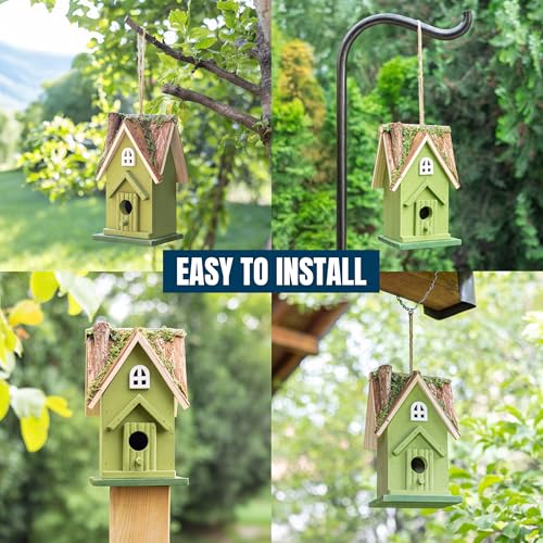 MEKKAPRO Bird House for Outside - Decorative Hanging Birdhouses for Outdoors, Birdhouse with Easy Clean Out Door, Hand-Painted Birdhouses for Chickadees, Wrens, Nuthatches, and Titmice
