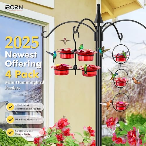 iBorn Small Hummingbird Feeder Hummingbird Feeders for Outdoors Hanging 4PCS 3OZ Mini Humming Bird Feeder with 3 Bee Guard Feeding Ports Silicone Flower Red - style: Hanging Mini Hummingbird Feeder 3oz,4 Set