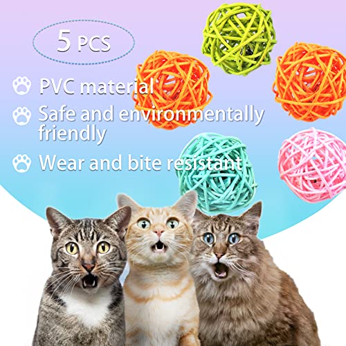 Andiker Cat Balls, 5pcs Colorful and Build-in Bell Cat Sound Ball Toy Bird Toys Natural Play Balls Parrot Gnawing Toy Chew and Chase Cat Toys for Indoor Cats to Keep Fit and Active (Bell Ball)
