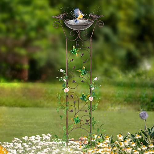 SUNNYPARK 43.5 Inch Metal Bird Bath Bowl with Garden Trellis Outdoor | Easy install, Garden birdbath and Plants Trellis 2 in 1, Decorative with Hummingbirds, Functional Decor for Yard Patio Lawn - size: Hummingbird