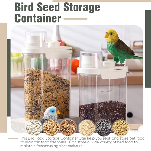 2 Pcs Bird Seed Storage Container 3 Qt/2.8 L with Tight Lids Airtight Cup Pet Food Storage Measuring Containers Lids with Pouring Spouts for Macaws African Grey Cockatoos (Beige) - color: Beige