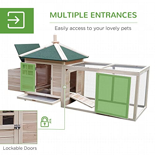 PawHut 77" Wooden Chicken Coop with Nesting Box, Cute Outdoor Hen House with Removable Tray, Ramp Run, for Garden Backyard, Natural | Cute Design, Removable Tray, Ramp Run, for Garden Backyard - color: Natural