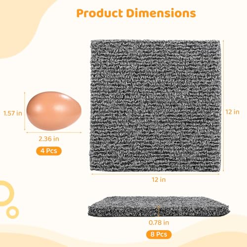 8 Pcs Chicken Nesting Pads, Washable Nesting Box Liners for Chicken Coop, Reusable Plastic Nest Box Pads with 4 Pcs Fake Wooden Eggs, Chicken Laying Mats, 12×12×0.8 inch - color: Dark Grey x 8