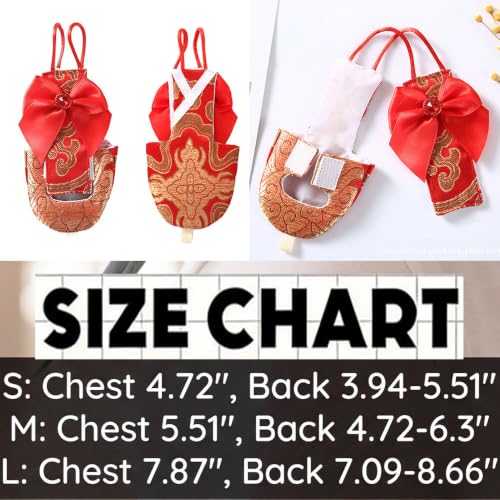 Escape-Proof Adjustable Parrot Flight Suit with Chinese Brocade Bow, Reusable Washable Bird Diaper Clothing for Cockatiels, Parakeets, Monk Parrots, Sun Conures & Mini Macaws (Red Nylon-S) - size: Red nylon-S