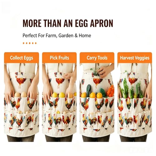 Egg Collecting Apron, 10 Deep Pockets Chicken Egg Gathering Bag | 10 deep pockets keep eggs secure while adjustable fit and durable fabric make farm egg collecting fast and convenient. - color: Beige