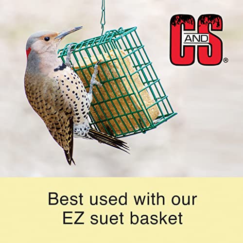 C&S EZ Fill Sunflower Suet and Snak Feeder, Holds One 56-Ounce Suet Cake | Hanging bird feeder with steel roof, platform base, top-opening suet cage for multiple standard suet cakes - style: Sunflower 12-Pack