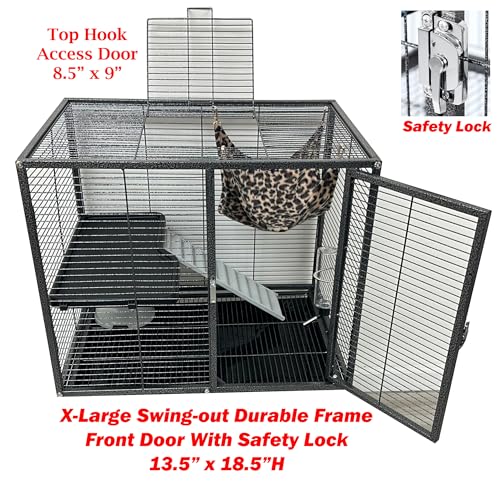 Extra Large 30.5"x18.25"x34"H Two Tiers Large Double Large Front Doors Tight 1/2-inch Wire Spacing for Feisty Ferret Hammock Chinchilla Cat Sugar Glider Home On Wheels - color: Black Vein, size: 30.5" x 18.25" x 34"H