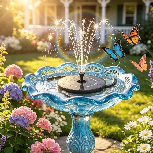 AISITIN Solar Fountain Pump 6 Nozzles & Anti-Drift Bracket & Ground Stakes | DIY Separated Design, Attract Birds, Upgraded Filter, Solar Fountain for Bird Bath, Water Feature, Fish Tank, Garden