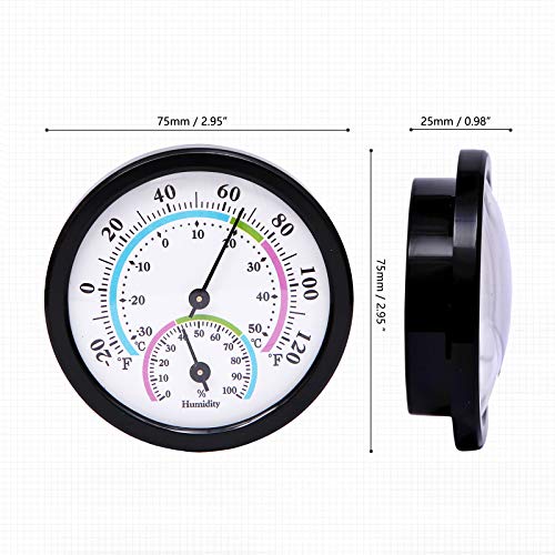 Mini Indoor Thermometer Hygrometer Analog 2 in 1 Temperature Humidity Monitor Gauge for Home, Room, Outdoor, Offices, Display Mechanical Diameter 75mm-2 Pack (No Battery Needed)-Black - color: Black 2 Pack