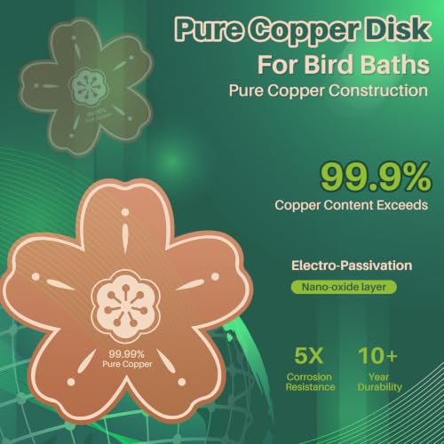3Pcs Flower Bird Bath Copper Purification Disk | 99.99% Pure Copper Water Cleaning Discs 0.6mm Reinforced - Natural Physical Cleaner for Outdoor Birdbaths, Fountains & Bowls - size: 3Pcs Flower