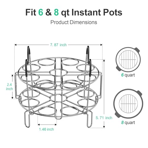 Instant Pot Egg Rack - Stackable 18 Egg Steamer, for 6/8 Qt Cooker | Stackable 18 Egg Capacity, Silicone Handles, 304 Stainless Steel, Easy Lift for 6/8 Qt Pressure Cooker, Dishwasher Safe - color: Silver with Handles-2 Pack