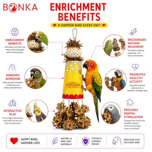 Bonka Bird Toys 2322 Popcorn Crumble Medium Large Bird Toy Popcorn Paper Cardboard Rope Sola Atta Forage Chew Amazons Conure African Greys and Other Similar Birds