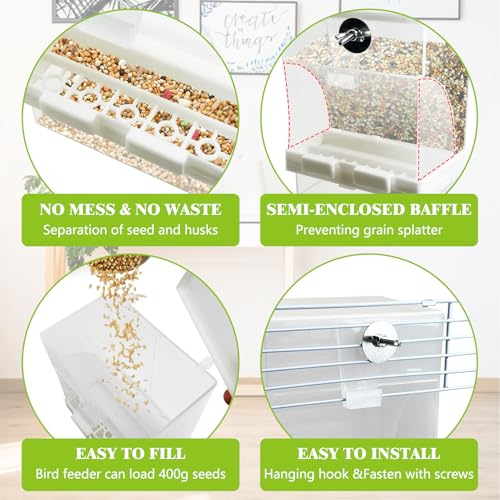 Tfwadmx No Mess Automatic Bird Feeders Cockatiel Food Dispenser Bowls Seed Container Parrot Dishes Parakeet Cage Accessories Birdfeeder with Divider for Canary Finch Conure Lovebirds 2Pcs - size: Large-4.5 x 2.8 x 6.5 inch