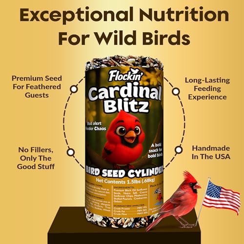 Cardinal Bird Seed Cylinders with Hole, Nutrasaff & Mealworms, 4" x 7.75" | Cardinal Blend, Cylinder Bird Seed, Safflower, Peanuts, Mealworms & Cranberries, Attracts Various Wild Birds, USA Made 1.5lbs - size: 1-Small