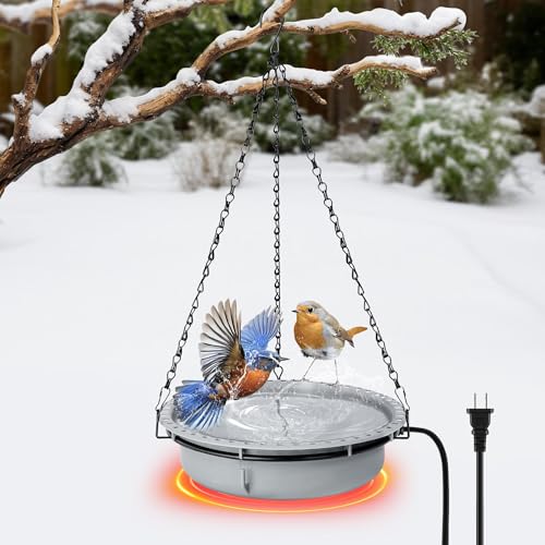 Adnee 1 Set 100W Thermostatical Hanging Heated Birdbath for Winter Outdoor | Winter Heated Bird Bath with Power Cord and Hanging Chain, Hanging Garden Bird Bath for Outside Patio Yard Decor