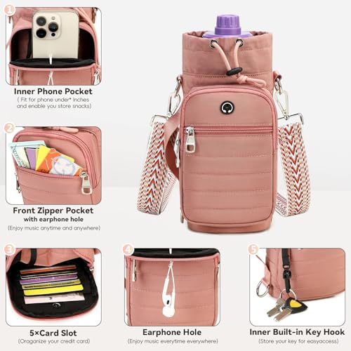 Water Bottle Carrier bag with Strap Phone Pocket for Walking, Hiking, Cycling - color: 8-Dark Pink1, size: 32oz-40oz