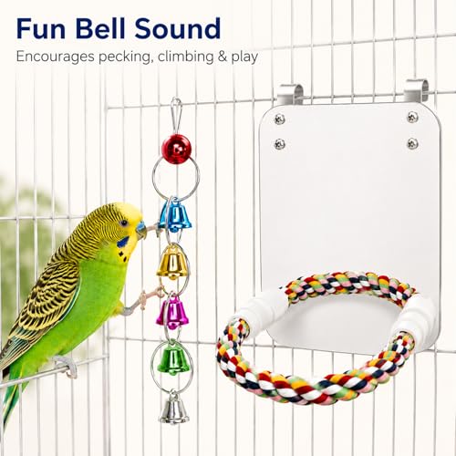 7" Bird Mirror with Rope Perch Bird Toys Swing, Comfy Perch for Greys Amazons Parakeet Cockatiel Conure Lovebirds Finch Canaries - size: 7 inch