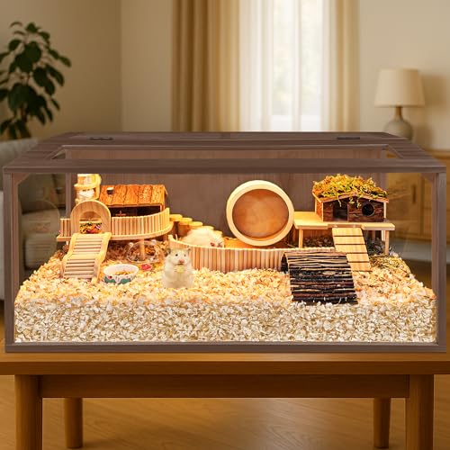 PROLEE Hamster Cage with Chewproof Wood Top, Guinea Pig Cages, Hamster Habitat with Clear Acrylic Sheets Solid Built, Small Animal Cage (Walnut, 40X19.5X19.5 inch) - color: Walnut, size: 40.0"L x 19.5"W x 19.5"H