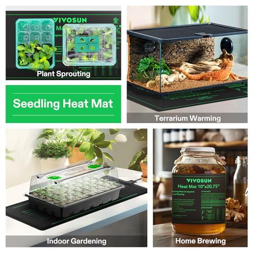 VIVOSUN 10"x 20.75" Seedling Heat Mat and Digital Thermostat Combo Set | UL & MET-Certified Warm Hydroponic Heating Pad for Germination, Indoor Gardening, Greenhouse - size: 10"x20.75"